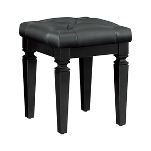English Elm Modern Allura Tufted Vanity Stool with Acrylic Crystal Accent, Luxurious Faux Leather Seat, Chic Bedroom Accent Piece Black 18.5 L x 17 W x 8.5 H B011P366050