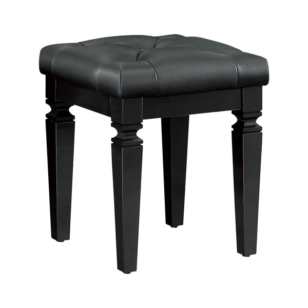 English Elm Modern Allura Tufted Vanity Stool with Acrylic Crystal Accent, Luxurious Faux Leather Seat, Chic Bedroom Accent Piece Black 18.5 L x 17 W x 8.5 H B011P366050