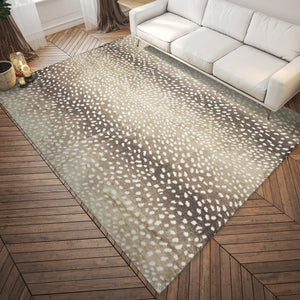 Homeroots 3' X 5' Beige Gazelle Print Shag Handmade Non Skid Area Rug  Polyester 491699
