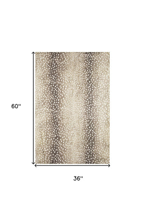 Homeroots 3' X 5' Beige Gazelle Print Shag Handmade Non Skid Area Rug  Polyester 491699