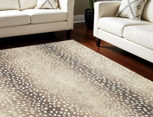 Homeroots 5' X 8' Beige Gazelle Print Shag Handmade Non Skid Area Rug  Polyester 491700