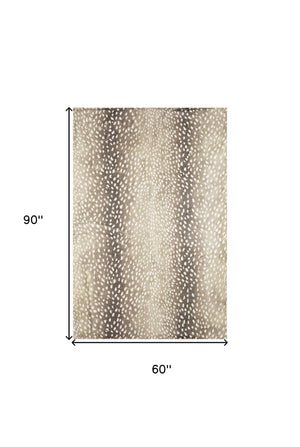 Homeroots 5' X 8' Beige Gazelle Print Shag Handmade Non Skid Area Rug  Polyester 491700