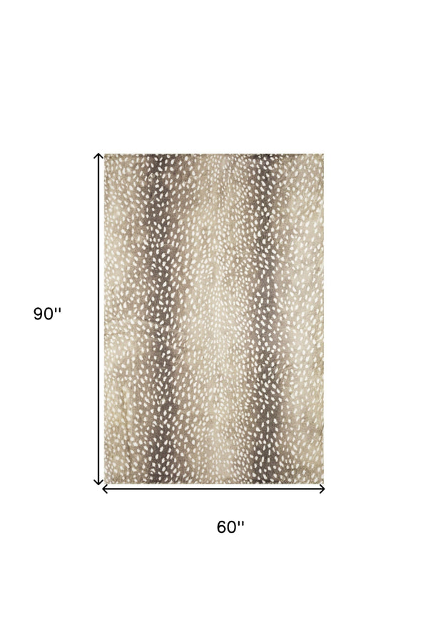 Homeroots 5' X 8' Beige Gazelle Print Shag Handmade Non Skid Area Rug  Polyester 491700