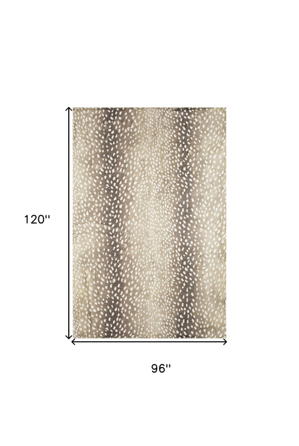 Homeroots 8' X 10' Beige Gazelle Print Shag Handmade Non Skid Area Rug  Polyester 491701