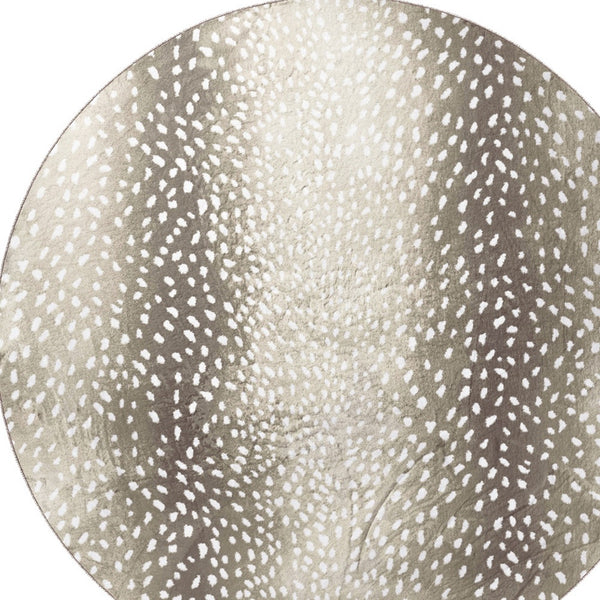 Homeroots 8' X 8' Beige Round Gazelle Print Shag Handmade Non Skid Area Rug  Polyester 491702