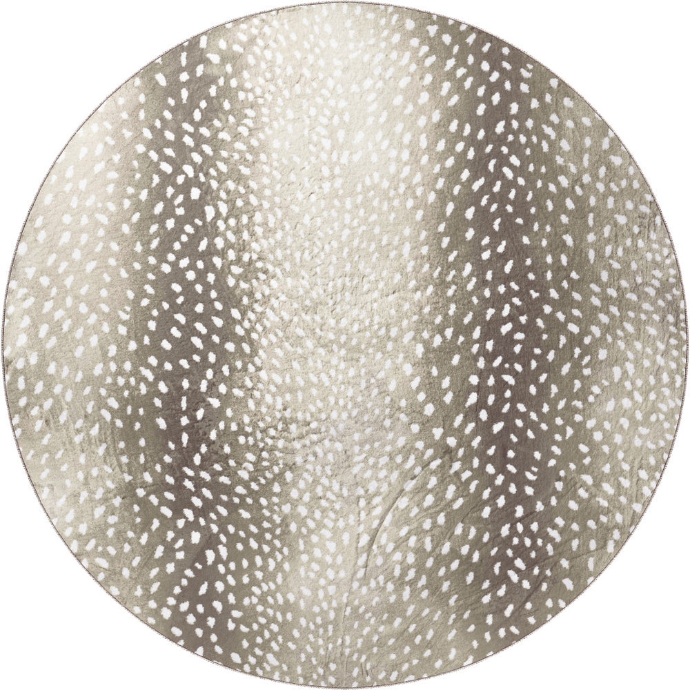 Homeroots 8' X 8' Beige Round Gazelle Print Shag Handmade Non Skid Area Rug  Polyester 491702