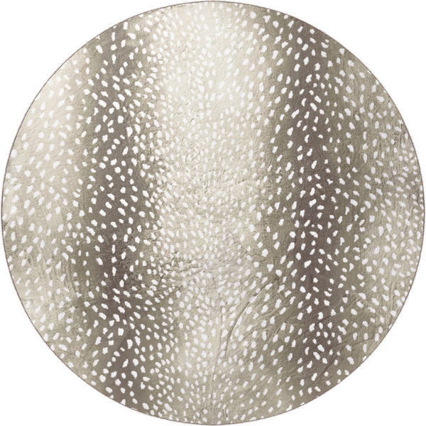 Homeroots 8' X 8' Beige Round Gazelle Print Shag Handmade Non Skid Area Rug  Polyester 491702