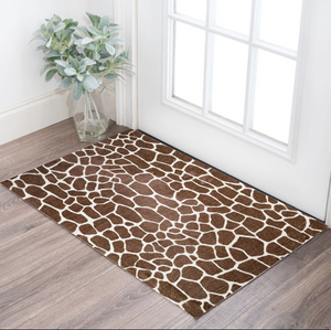 Homeroots 3' X 5' Brown And White Animal Print Shag Non Skid Area Rug  Polyester 491705