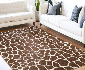 Homeroots 5' X 8' Brown Animal Print Shag Non Skid Area Rug  Polyester 491706