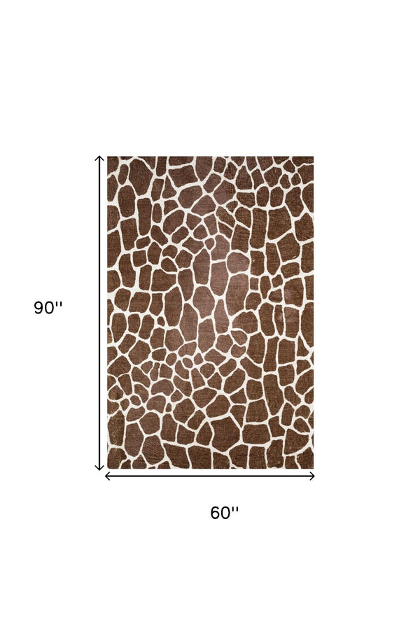 Homeroots 5' X 8' Brown Animal Print Shag Non Skid Area Rug  Polyester 491706