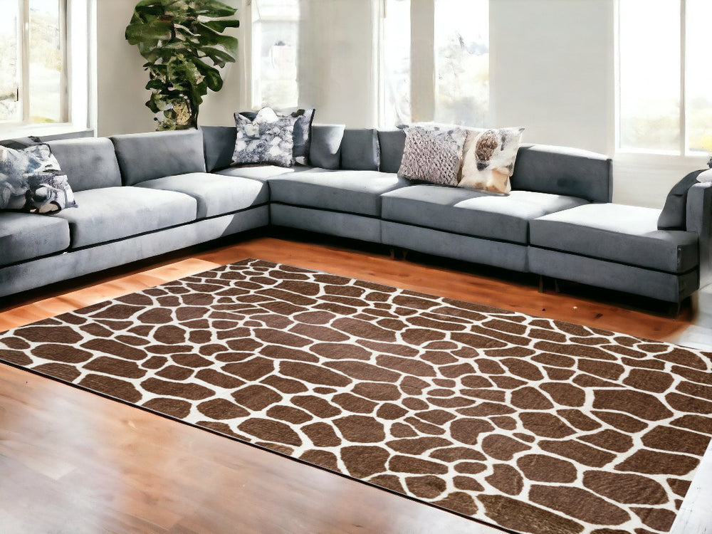 Homeroots 8' X 10' Brown Animal Print Shag Non Skid Area Rug  Polyester 491707