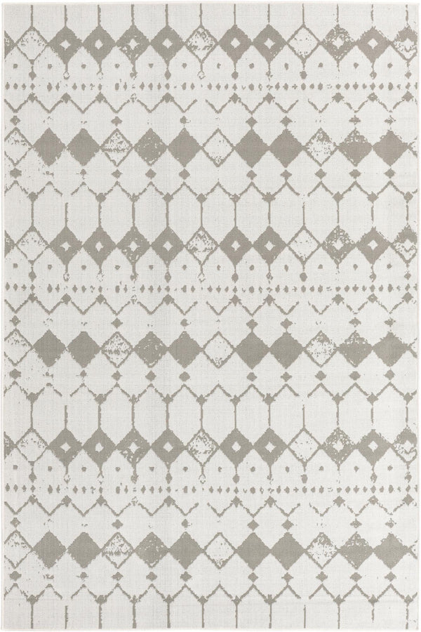 Unique Loom Outdoor Trellis Cardak Machine Made Geometric Rug Ivory and Gray, Gray 6' 1" x 9' 0"