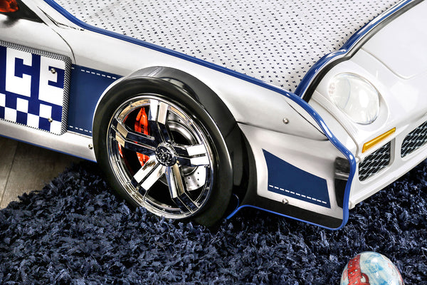 English Elm Modern Police Car Twin Bed With Led Lights, High-Gloss Finish & Sturdy Metal Frame For Kids' Rooms B2741S00507