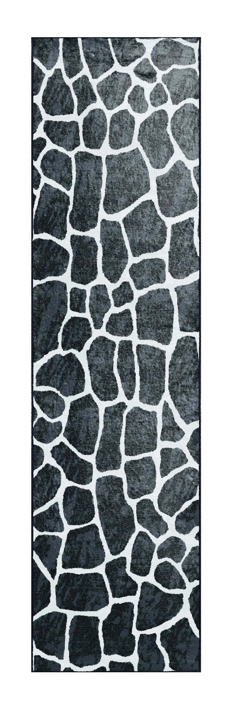 Homeroots 2' X 8' Black And White Croc Print Shag Handmade Non Skid Runner Rug  Polyester 491716