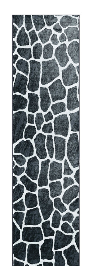 Homeroots 2' X 8' Black And White Croc Print Shag Handmade Non Skid Runner Rug  Polyester 491716