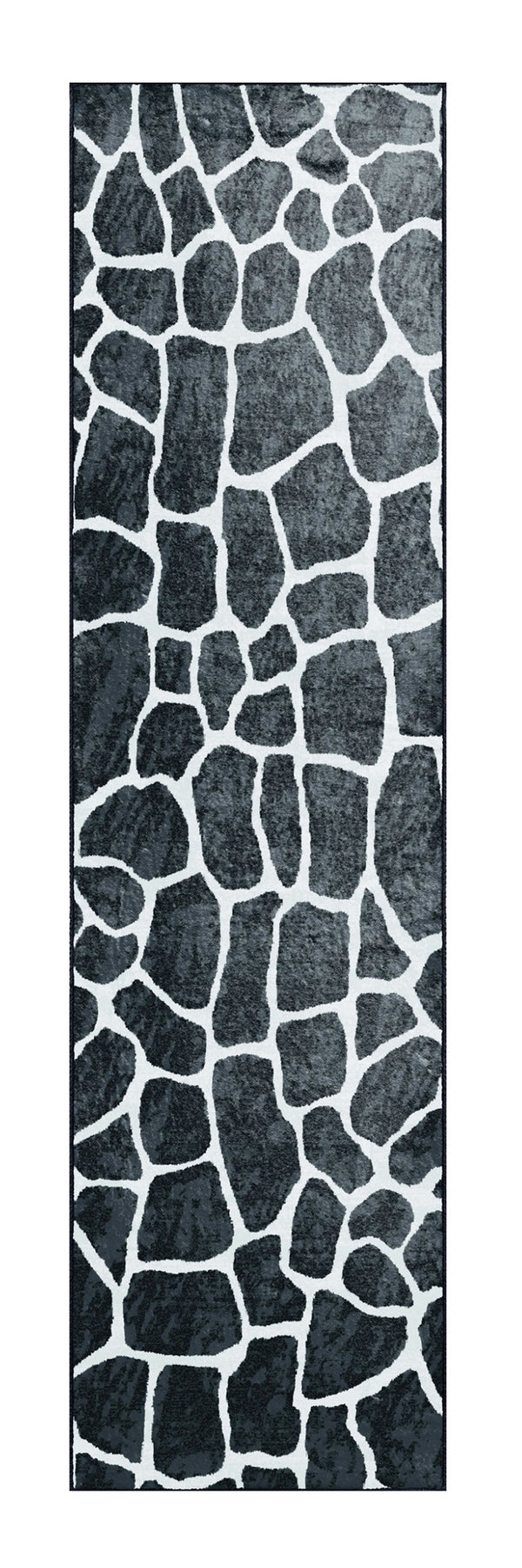 Homeroots 2' X 8' Black And White Croc Print Shag Handmade Non Skid Runner Rug  Polyester 491716