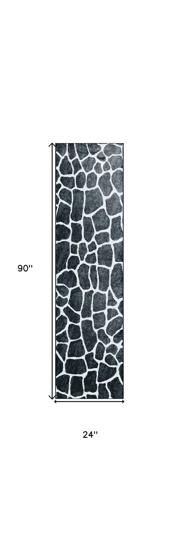 Homeroots 2' X 8' Black And White Croc Print Shag Handmade Non Skid Runner Rug  Polyester 491716