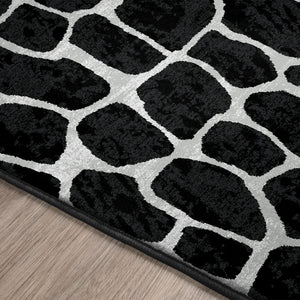 Homeroots 3' X 5' Black And White Croc Print Shag Handmade Non Skid Area Rug  Polyester 491717