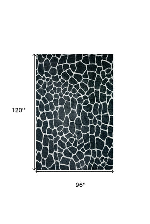 Homeroots 8' X 10' Black And White Croc Print Shag Handmade Non Skid Area Rug  Polyester 491719