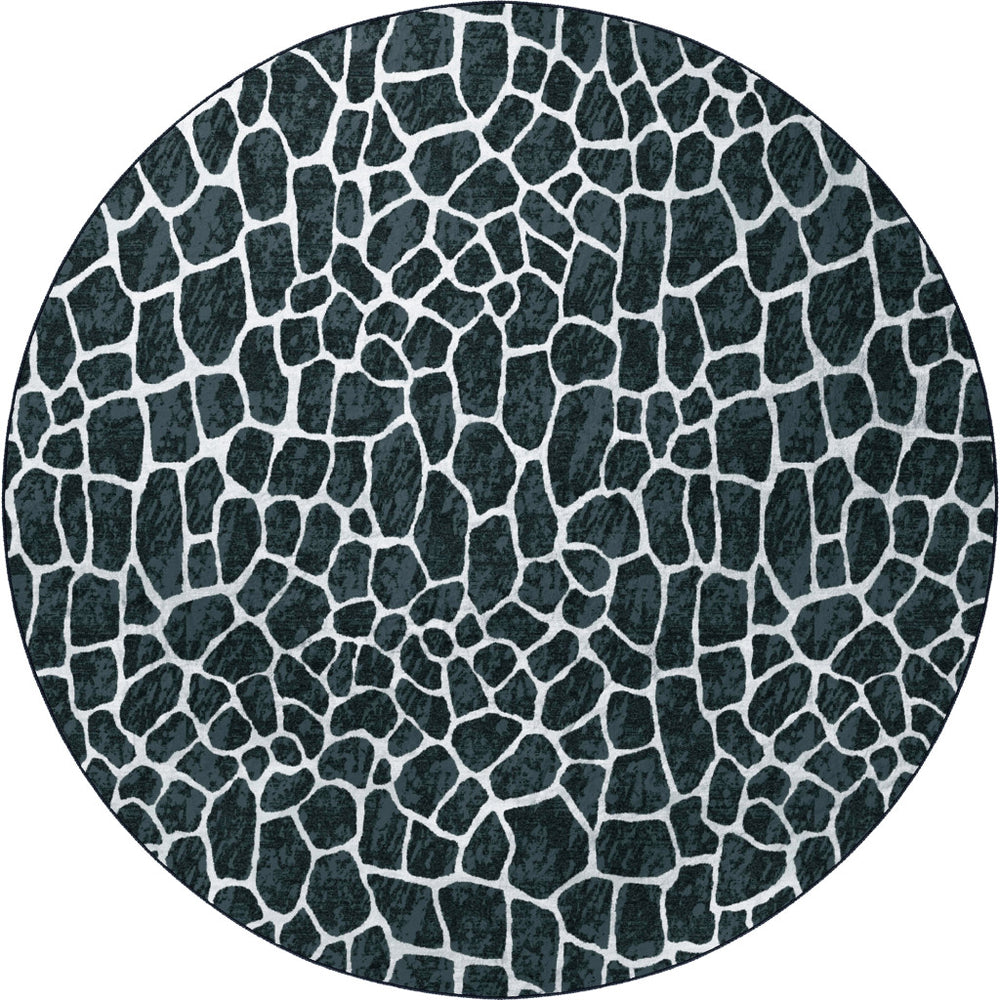 Homeroots 8' X 8' Black And White Croc Round Shag Handmade Non Skid Area Rug  Polyester 491720