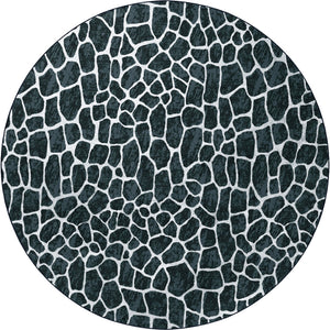 Homeroots 8' X 8' Black And White Croc Round Shag Handmade Non Skid Area Rug  Polyester 491720