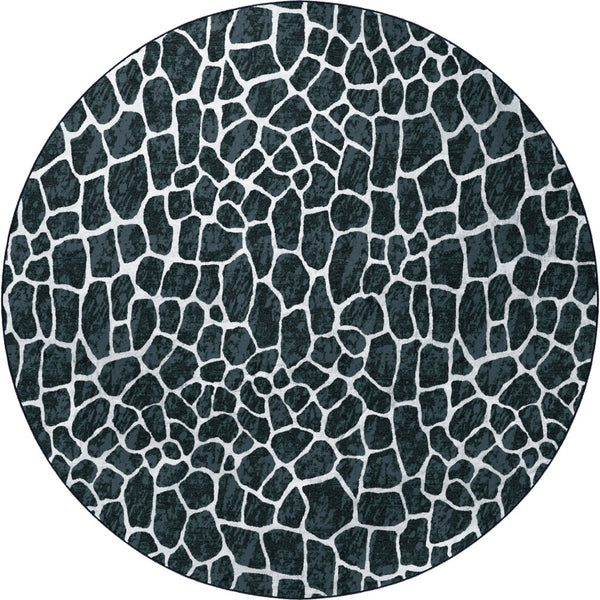 Homeroots 8' X 8' Black And White Croc Round Shag Handmade Non Skid Area Rug  Polyester 491720