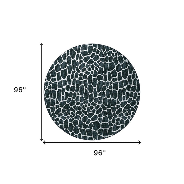 Homeroots 8' X 8' Black And White Croc Round Shag Handmade Non Skid Area Rug  Polyester 491720