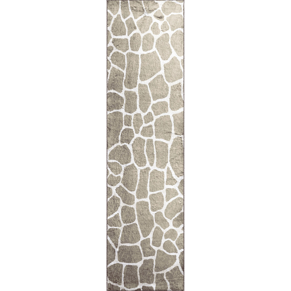 Homeroots 2' X 8' Beige Giraffe Print Shag Handmade Non Skid Runner Rug  Polyester 491722