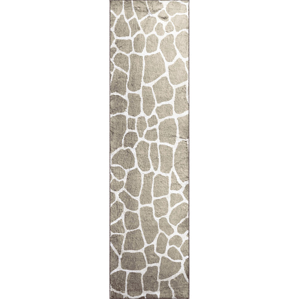 Homeroots 2' X 8' Beige Giraffe Print Shag Handmade Non Skid Runner Rug  Polyester 491722
