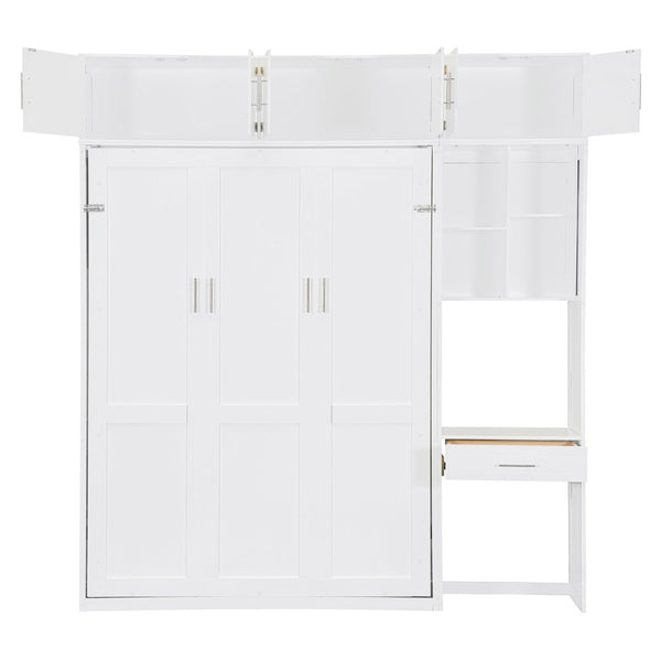 English Elm Full Size Murphy Wall Bed with Fold Away Desk Cabinet and Shelves for Small Spaces N708S00020K-1
