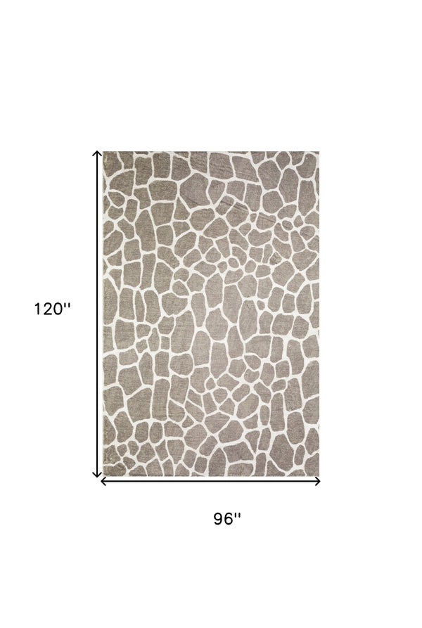 Homeroots 8' X 10' Beige Giraffe Print Shag Handmade Non Skid Area Rug  Polyester 491725