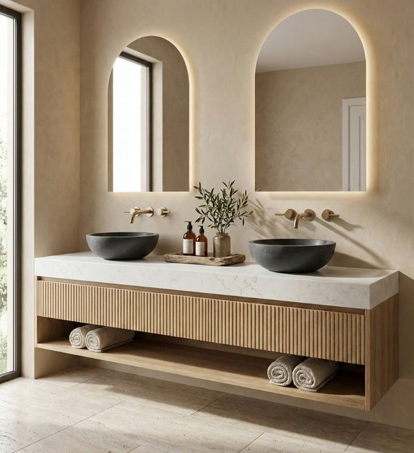 English Elm Luxury Solid Natural Marble Vessel Sink Round Matte Stone Basin Above Counter Vanity W1696P408023