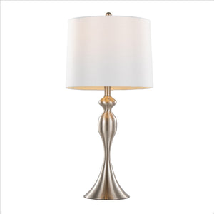 English Elm 27" Brushed Nickel Hourglass Table Lamps with Linen Shades for Bedroom or Living Room B202P224091