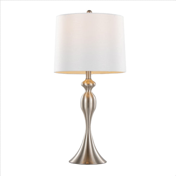 English Elm 27" Brushed Nickel Hourglass Table Lamps with Linen Shades for Bedroom or Living Room B202P224091