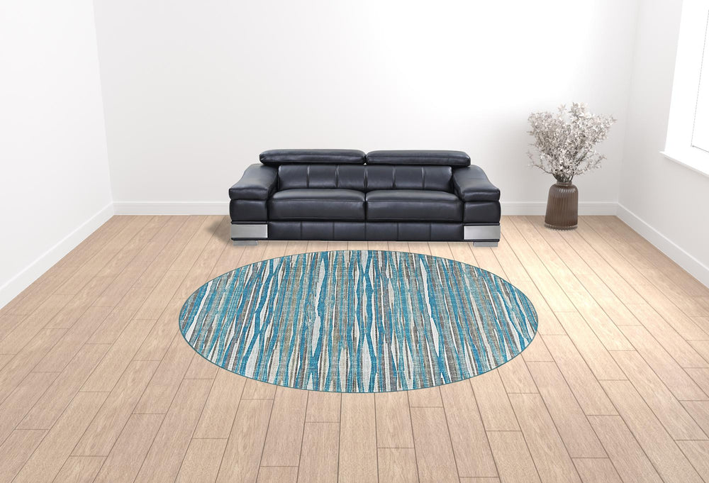 Homeroots 10' Blue Round Ombre Tufted Handmade Area Rug  Polyester 491783