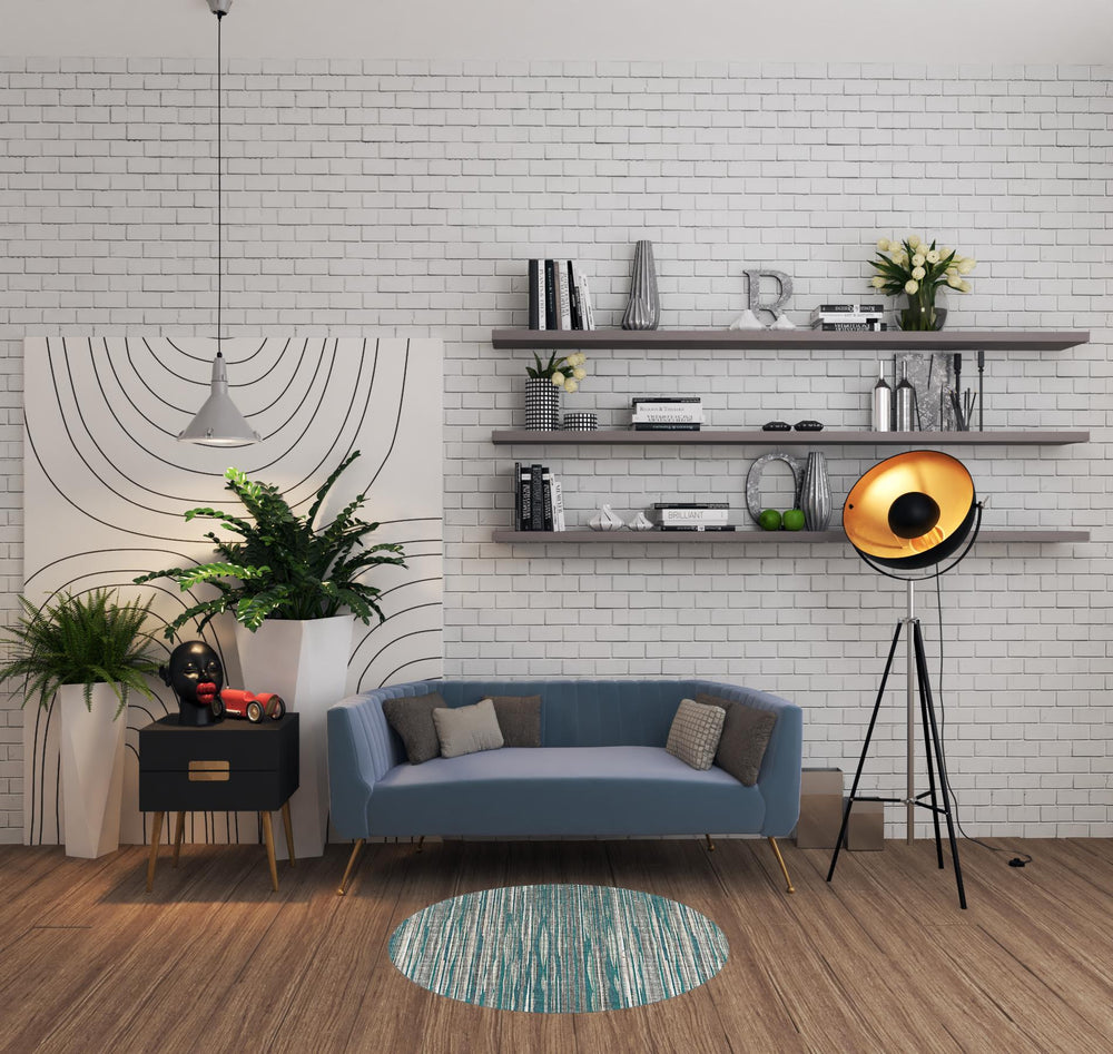 Homeroots 4' Blue Round Ombre Tufted Handmade Area Rug  Polyester 491799