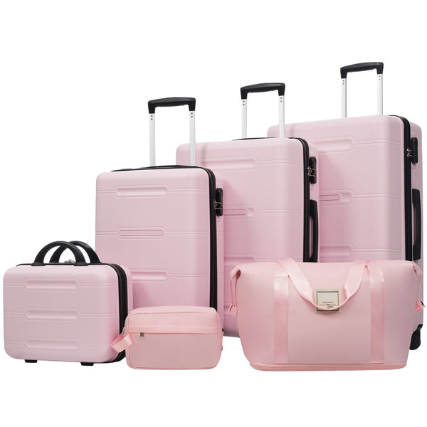 English Elm 6 Piece Hardshell Abs Travel Set with Spinner Wheels Combination Lock and Toiletry Bag Pink N732P391465H