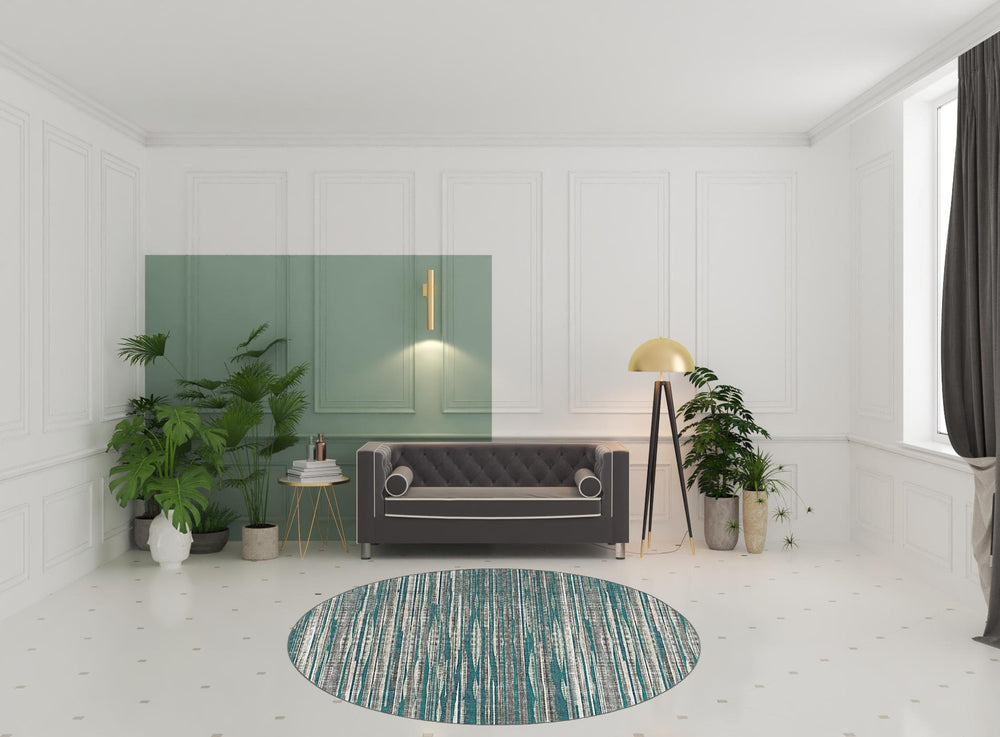 Homeroots 8' X 8' Blue Round Ombre Tufted Handmade Area Rug  Polyester 491802