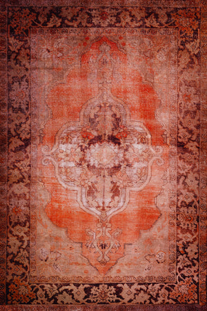 Homeroots 3' X 5' Red Oriental Distressed Non Skid Area Rug  Polyester 491820