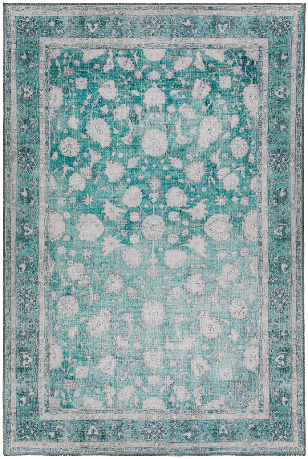 Homeroots 8' X 10' Blue Oriental Distressed Non Skid Area Rug  Polyester 491834