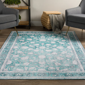 Homeroots 8' X 10' Blue Oriental Distressed Non Skid Area Rug  Polyester 491834