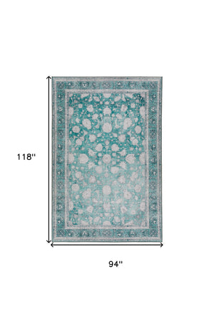 Homeroots 8' X 10' Blue Oriental Distressed Non Skid Area Rug  Polyester 491834