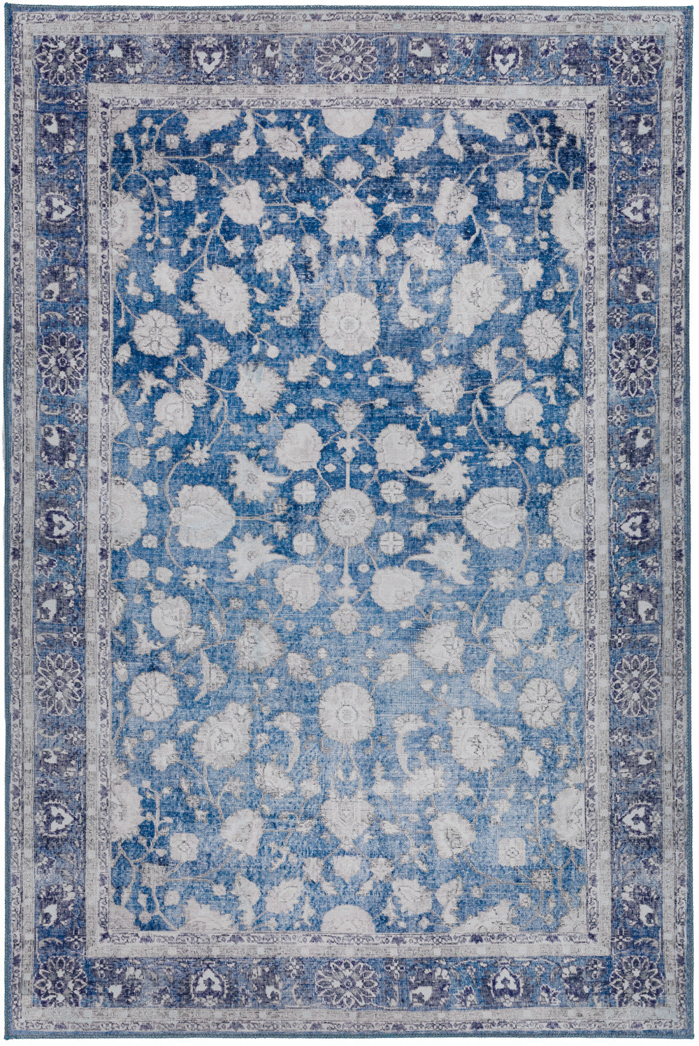 Homeroots 5' X 8' Blue Oriental Distressed Non Skid Area Rug  Polyester 491845
