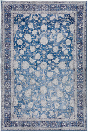 Homeroots 5' X 8' Blue Oriental Distressed Non Skid Area Rug  Polyester 491845