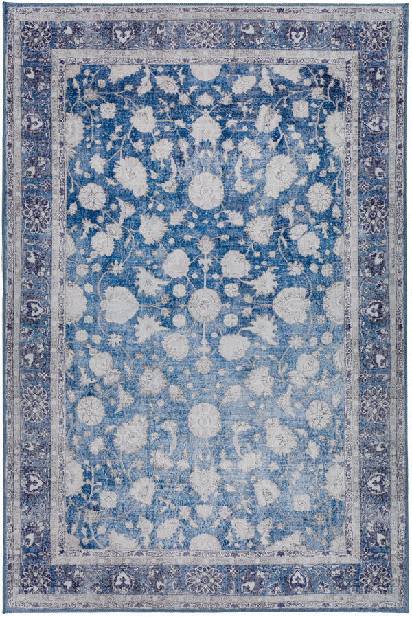 Homeroots 5' X 8' Blue Oriental Distressed Non Skid Area Rug  Polyester 491845