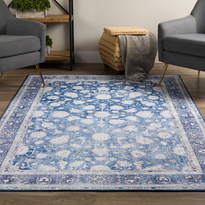 Homeroots 5' X 8' Blue Oriental Distressed Non Skid Area Rug  Polyester 491845