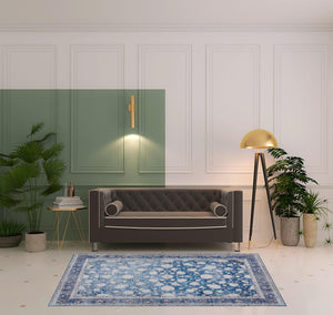 Homeroots 5' X 8' Blue Oriental Distressed Non Skid Area Rug  Polyester 491845