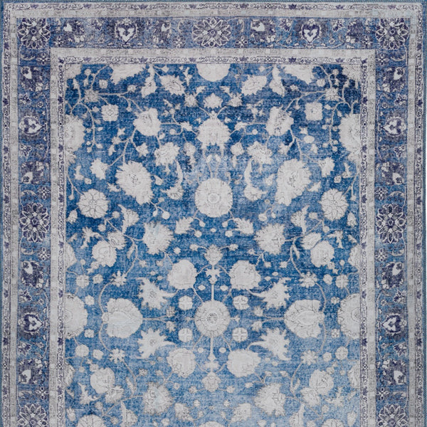 Homeroots 5' X 8' Blue Oriental Distressed Non Skid Area Rug  Polyester 491845