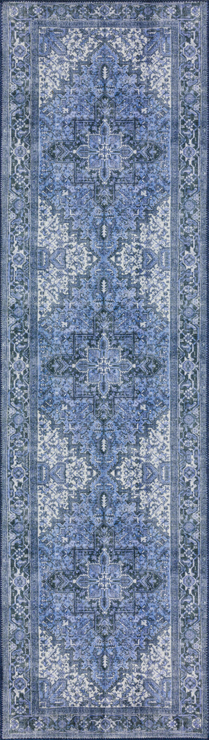 Homeroots 2' X 8' Blue Oriental Distressed Non Skid Runner Rug  Polyester 491855