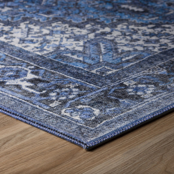 Homeroots 2' X 8' Blue Oriental Distressed Non Skid Runner Rug  Polyester 491855